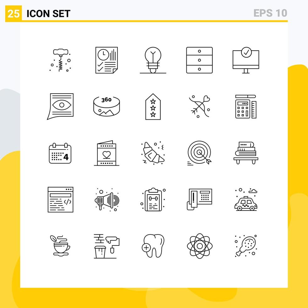 Editable Vector Line Pack of 25 Simple Lines of connected wardrobe achievement home appliances furniture Editable Vector Design Elements