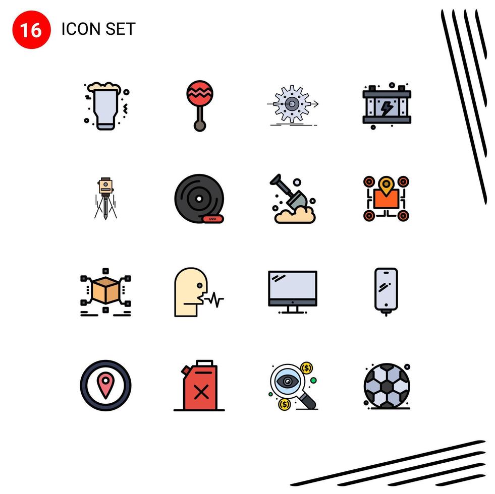 Set of 16 Modern UI Icons Symbols Signs for power electricity music gear work Editable Creative Vector Design Elements