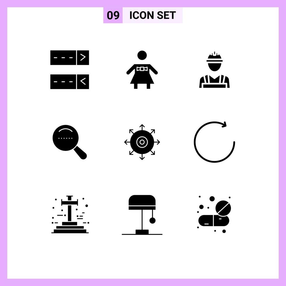 9 Thematic Vector Solid Glyphs and Editable Symbols of arrow achieve labour point dote Editable Vector Design Elements