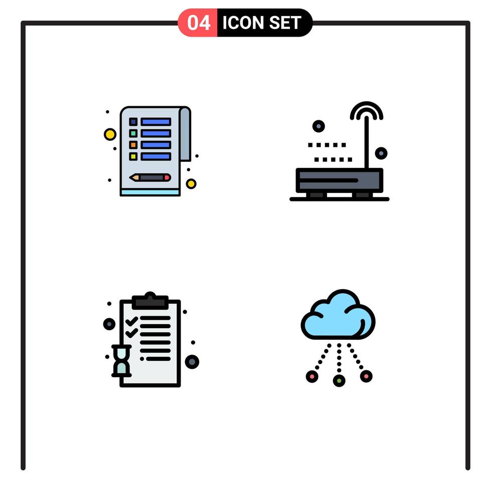 Mobile Interface Filledline Flat Color Set of 4 Pictograms of checklist education devices technology cloud Editable Vector Design Elements