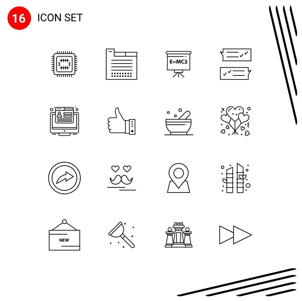 16 Outline concept for Websites Mobile and Apps conversion speech bubble classroom help chat Editable Vector Design Elements