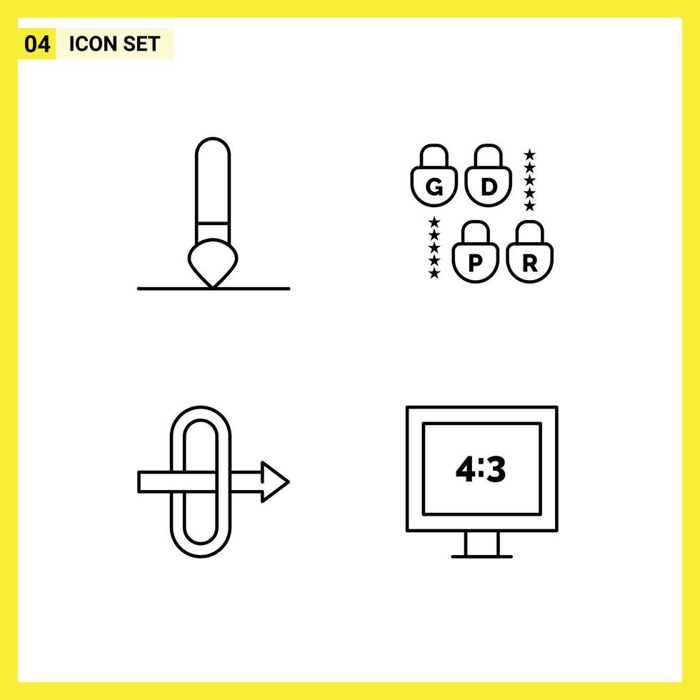 Set of 4 Modern UI Icons Symbols Signs for brush display gdpr gateway 89 Editable Vector Design Elements