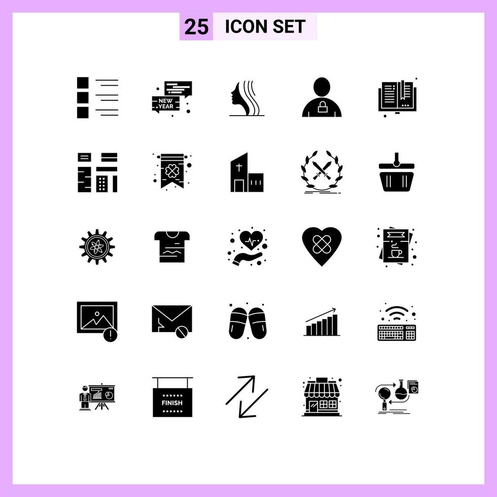 Set of 25 Modern UI Icons Symbols Signs for padlock human new year body face Editable Vector Design Elements