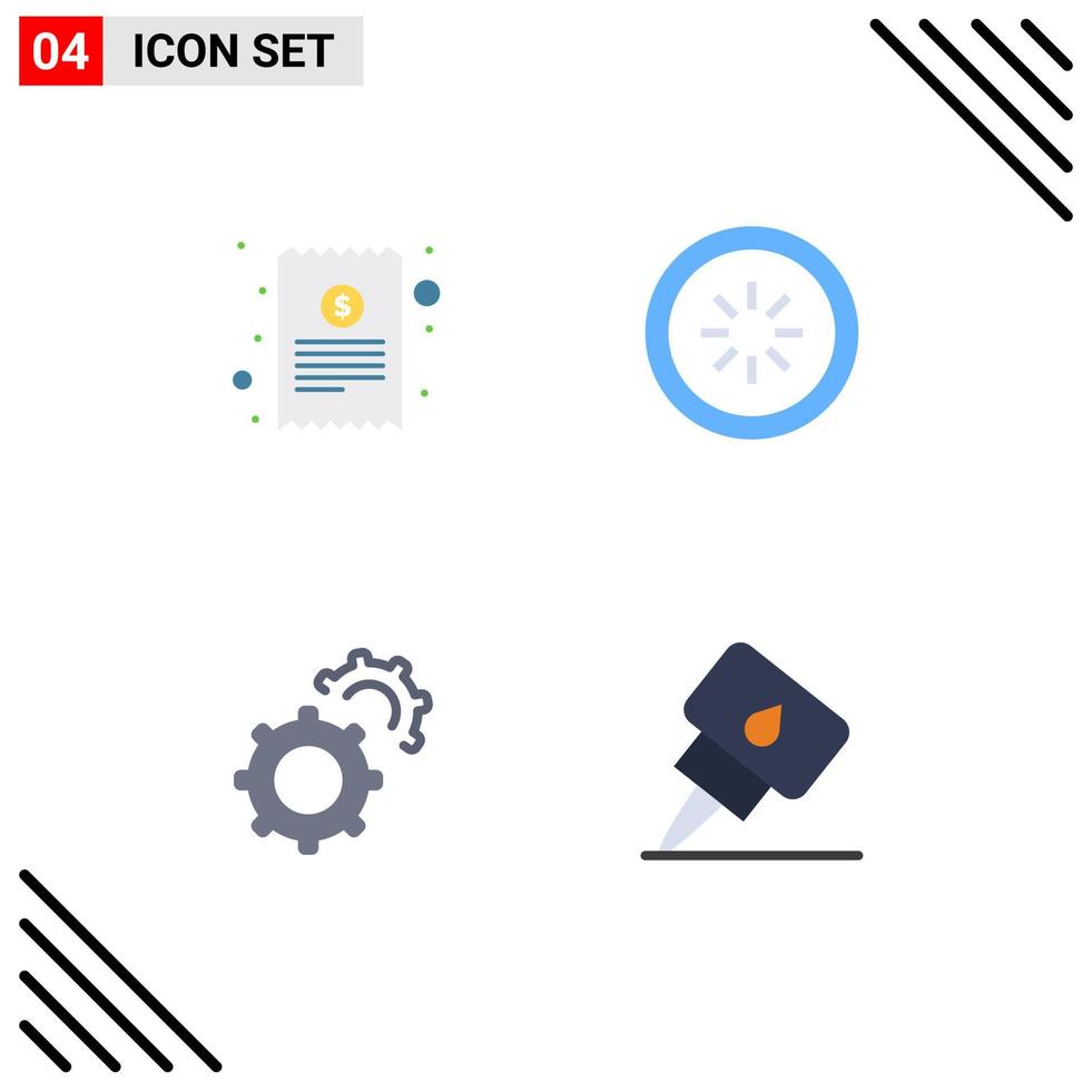 Flat Icon Pack of 4 Universal Symbols of bill gear finance connection setting Editable Vector Design Elements