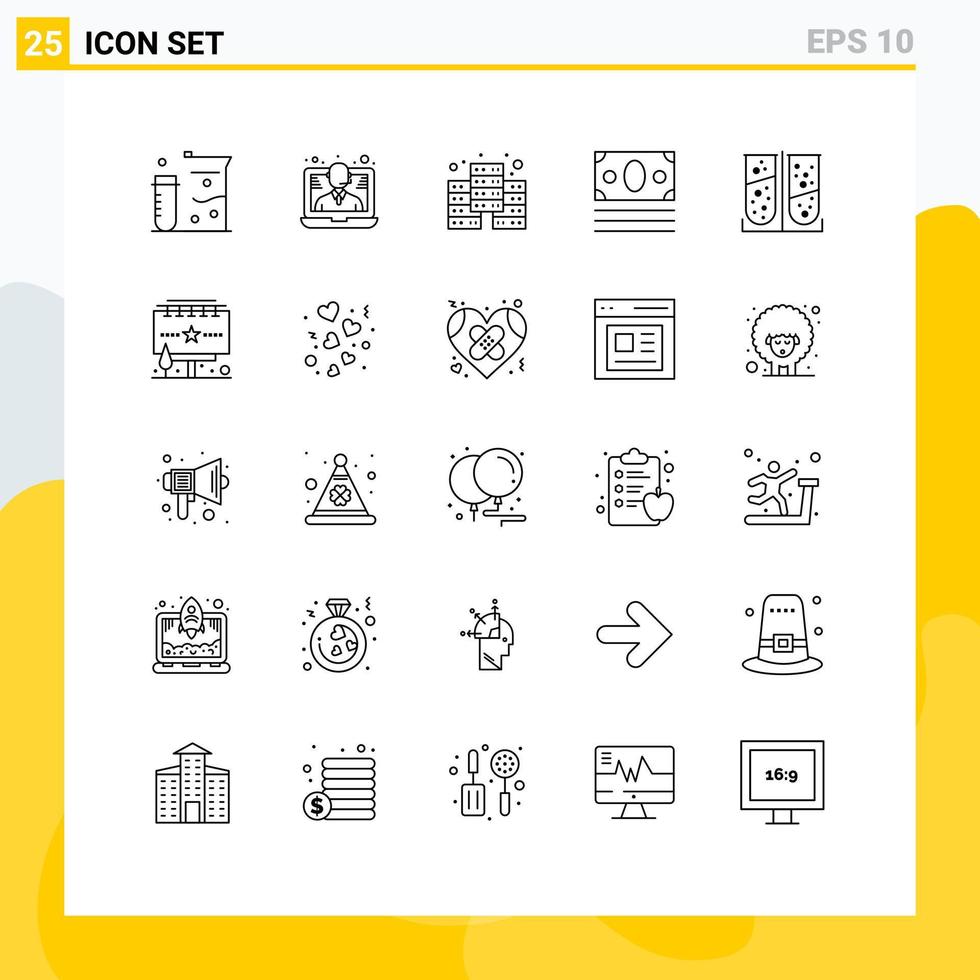 Group of 25 Modern Lines Set for lab test apparatus digital shopping money Editable Vector Design Elements