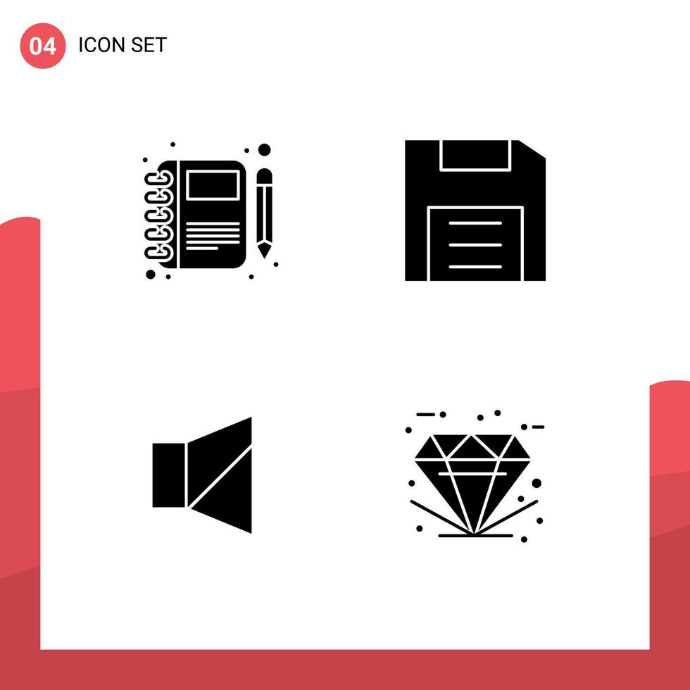 Set of 4 Modern UI Icons Symbols Signs for diary gadget notebook devices off Editable Vector Design Elements