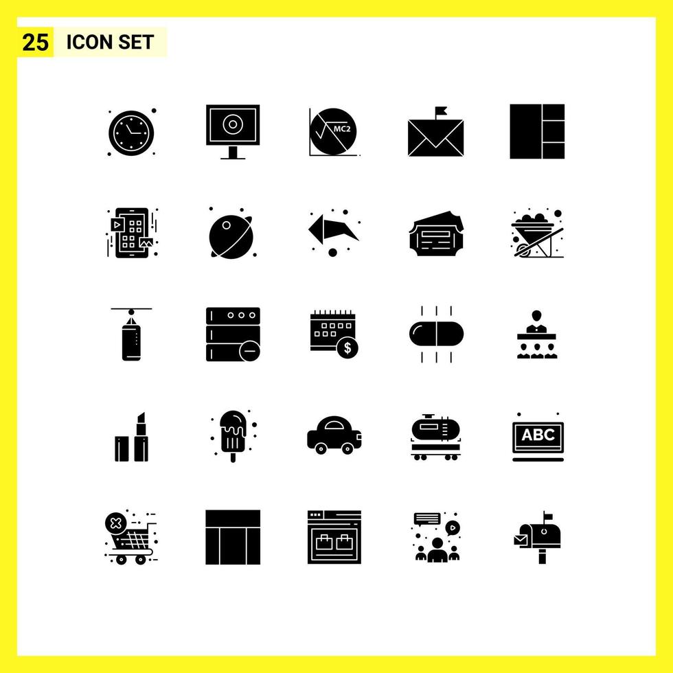 Set of 25 Vector Solid Glyphs on Grid for layout flagged formula envelope contact Editable Vector Design Elements