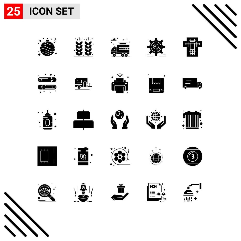 Pack of 25 Modern Solid Glyphs Signs and Symbols for Web Print Media such as death configuration city wrench cog Editable Vector Design Elements