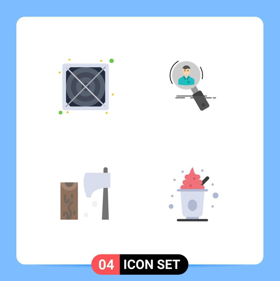 Mobile Interface Flat Icon Set of 4 Pictograms of hardware resume search hunting construction Editable Vector Design Elements