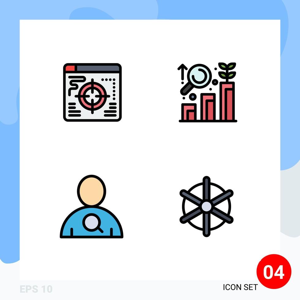 4 Thematic Vector Filledline Flat Colors and Editable Symbols of web user research growth ship Editable Vector Design Elements