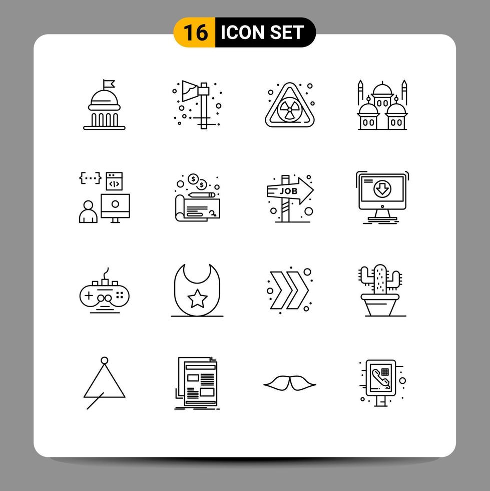 Set of 16 Commercial Outlines pack for coding pray nuclear moon masjid Editable Vector Design Elements