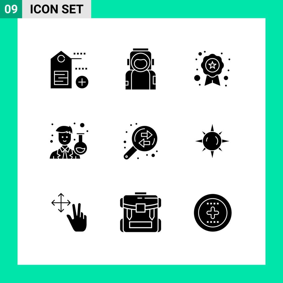 Group of 9 Modern Solid Glyphs Set for data analysis scientist award man scientist Editable Vector Design Elements