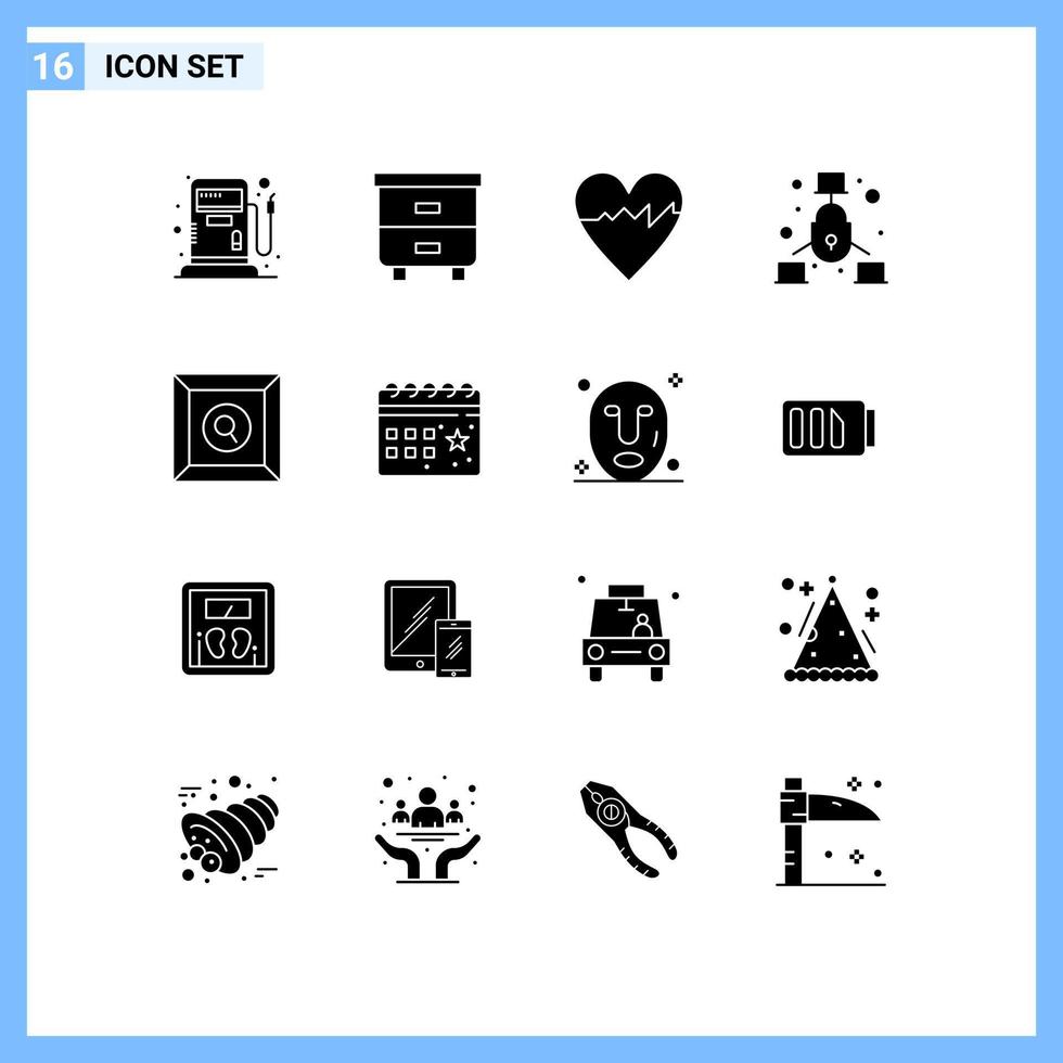 16 Universal Solid Glyph Signs Symbols of calendar product heart box net Editable Vector Design Elements