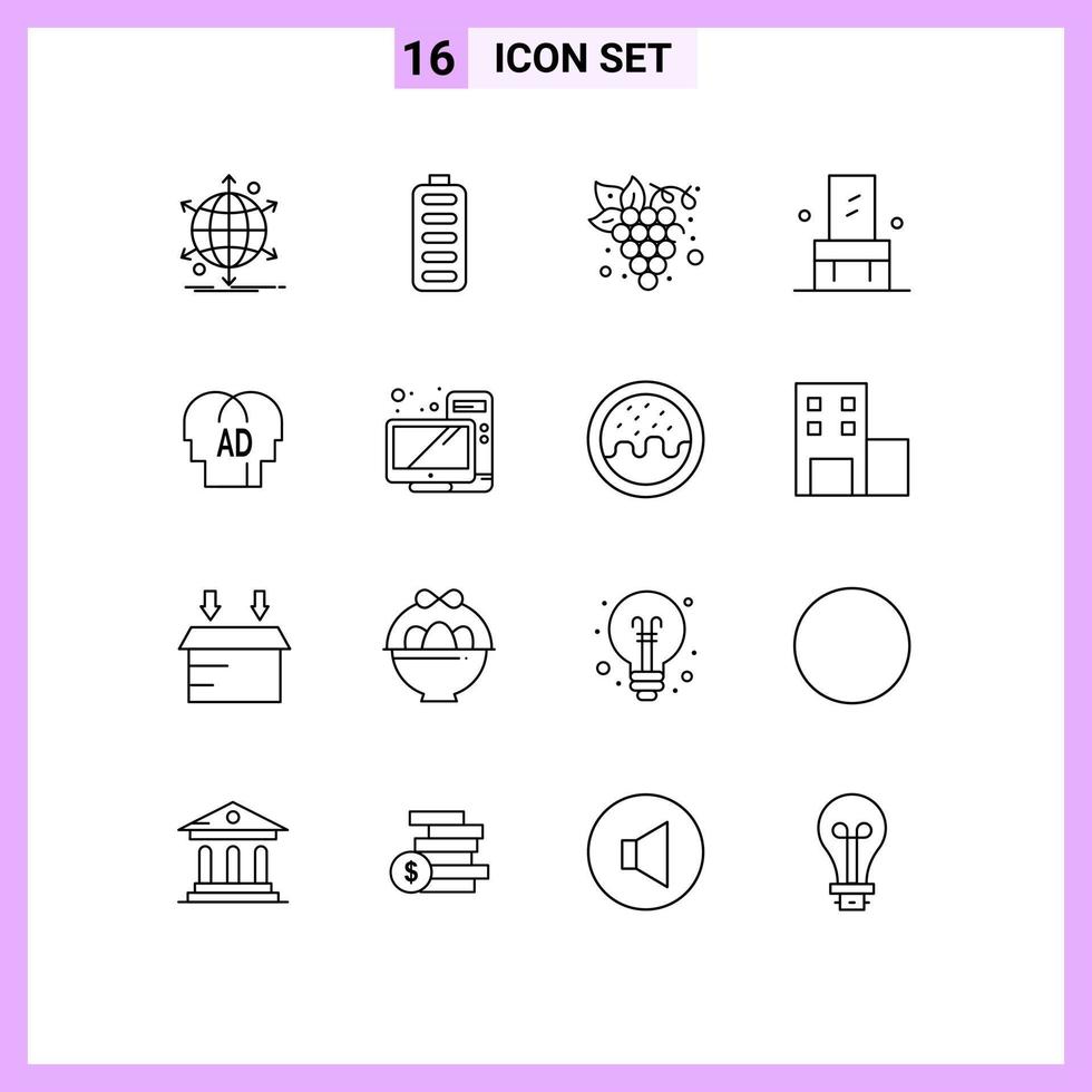 Editable Vector Line Pack of 16 Simple Outlines of elementary interior energy furniture organic Editable Vector Design Elements