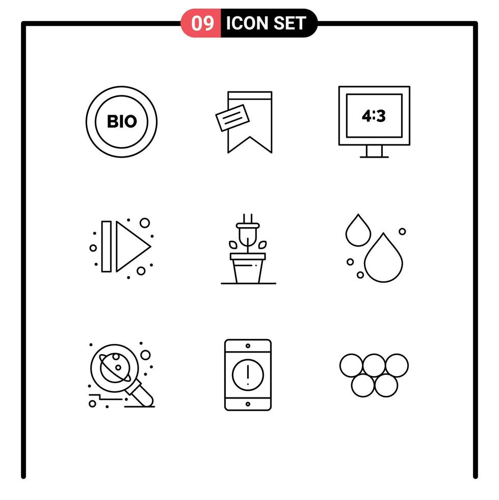 Universal Icon Symbols Group of 9 Modern Outlines of plant right text multimedia arrow Editable Vector Design Elements