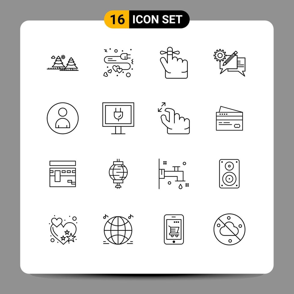 Set of 16 Modern UI Icons Symbols Signs for human setting heart discussion chat Editable Vector Design Elements