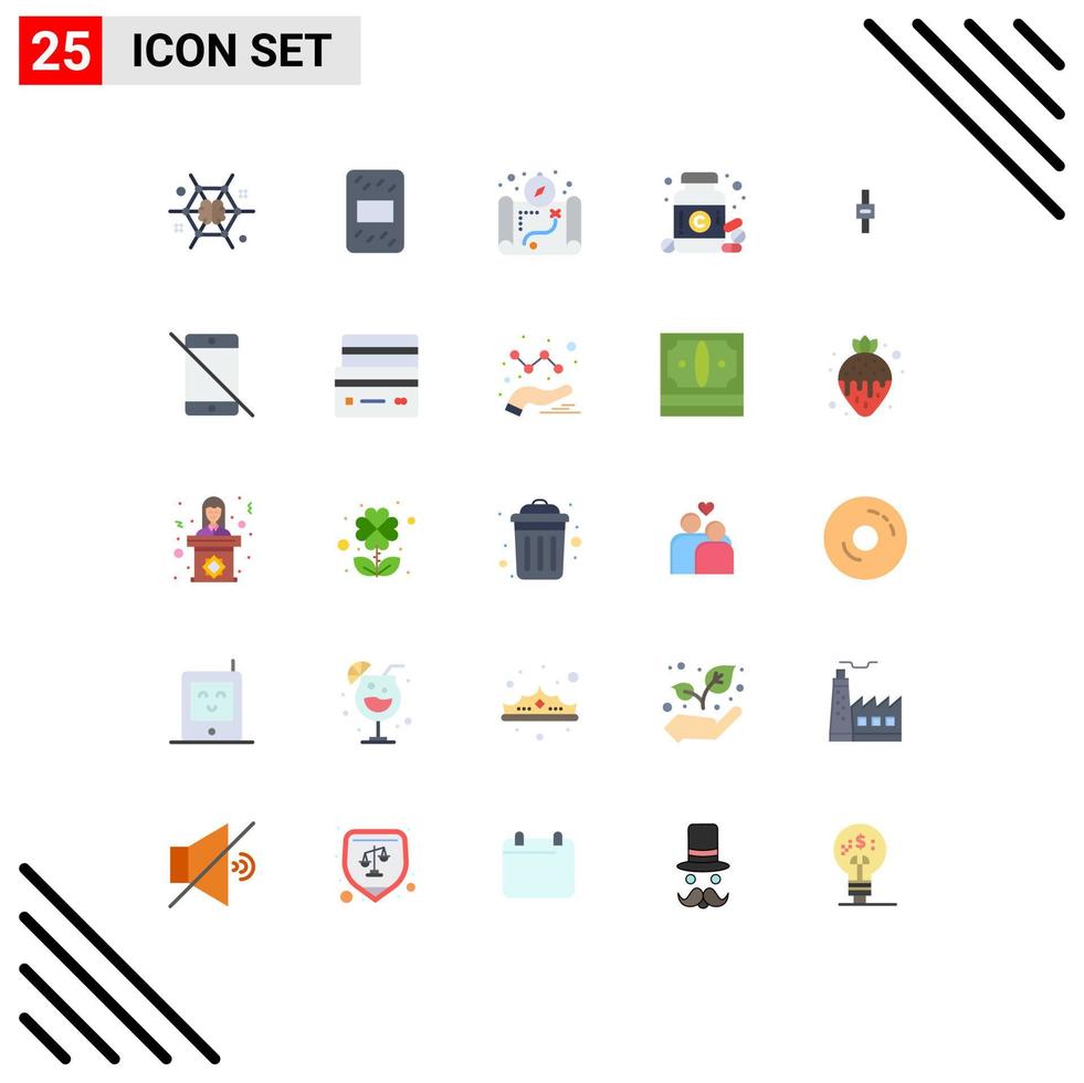 Modern Set of 25 Flat Colors and symbols such as audio equalizer map pills drug Editable Vector Design Elements