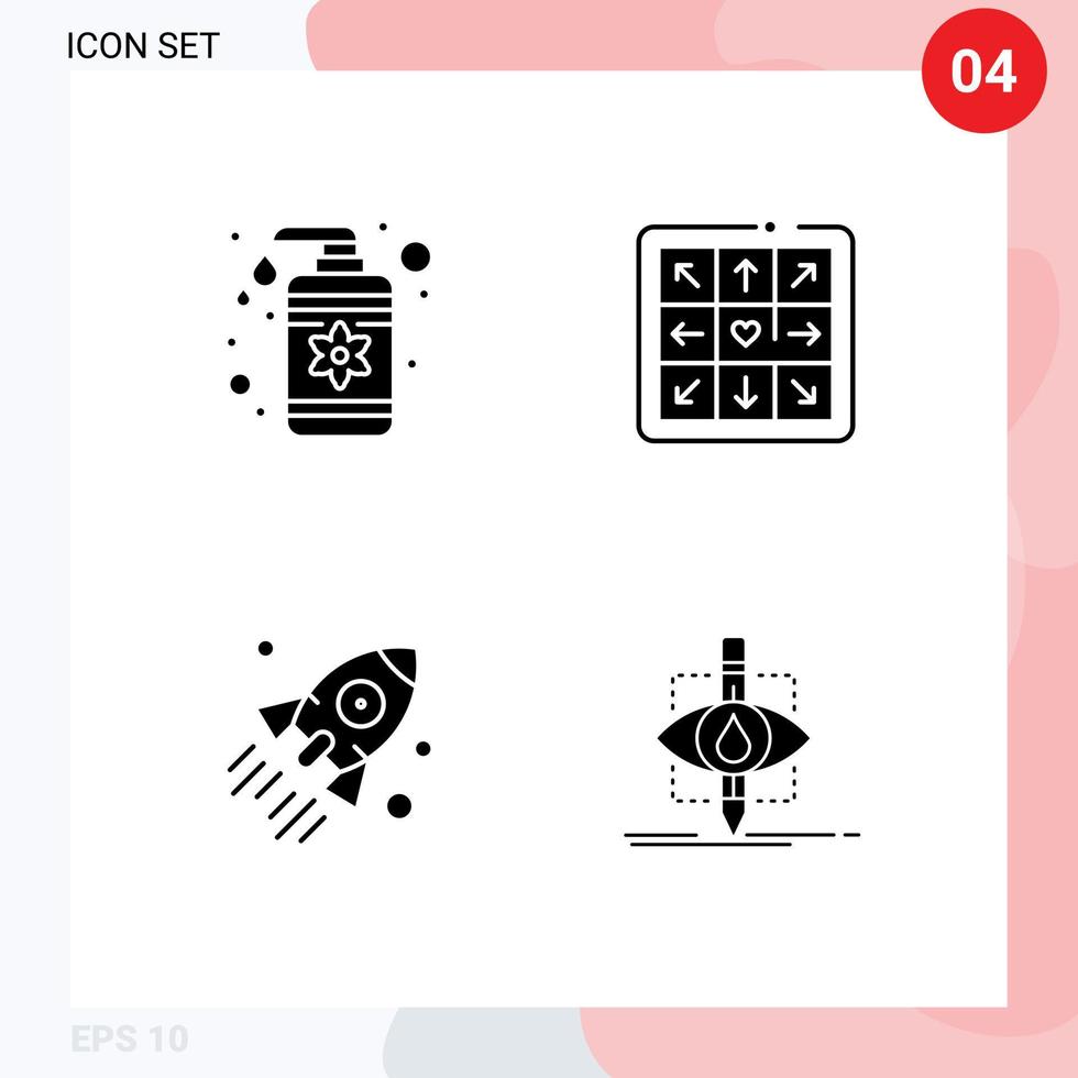 4 User Interface Solid Glyph Pack of modern Signs and Symbols of drop business care play project Editable Vector Design Elements