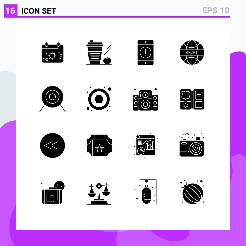 Set of 16 Modern UI Icons Symbols Signs for world internet glass global error Editable Vector Design Elements