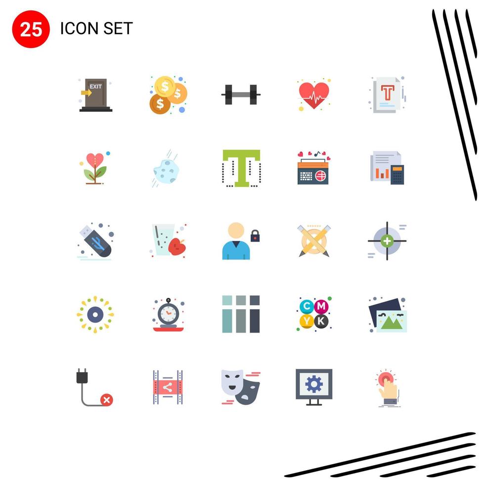 25 Universal Flat Color Signs Symbols of optimization file sport document pulse Editable Vector Design Elements