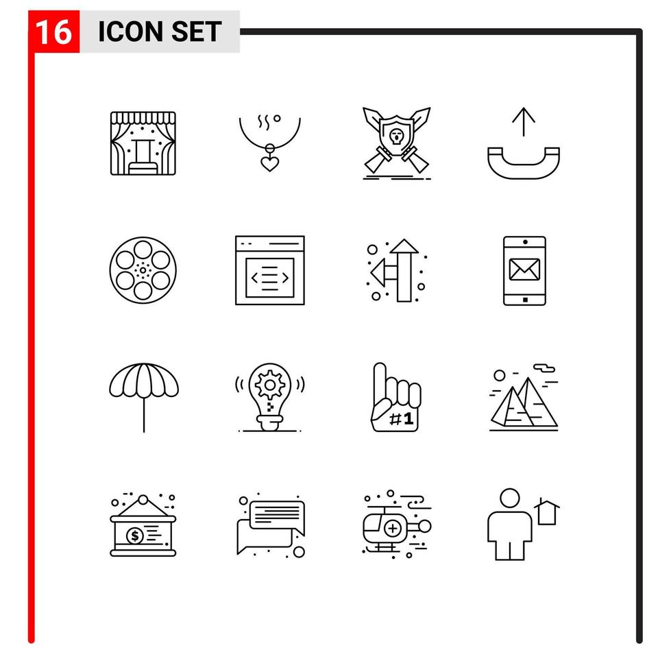conjunto de 16 iconos de interfaz de usuario modernos signos de símbolos para elementos de diseño de vector editables de escudo de llamada de boda saliente de película