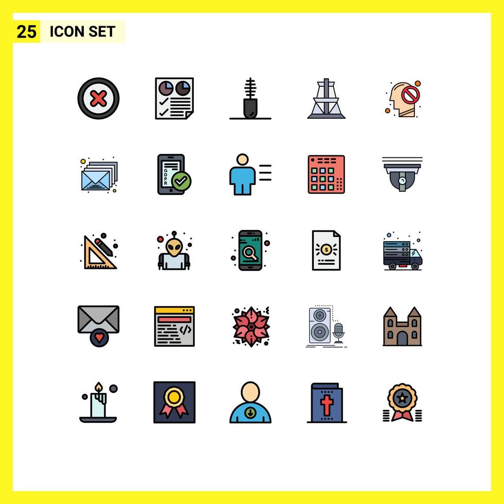Group of 25 Modern Filled line Flat Colors Set for mind transmission tower accessories transmission electrical Editable Vector Design Elements