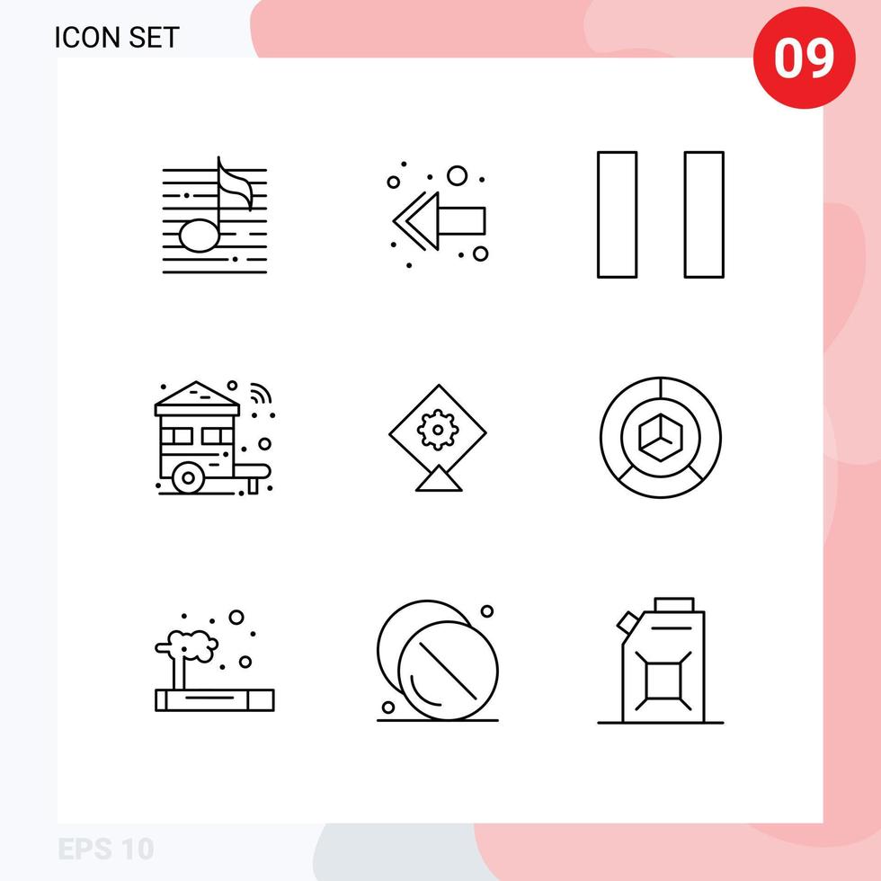 User Interface Pack of 9 Basic Outlines of delivery festival pause kite wifi Editable Vector Design Elements