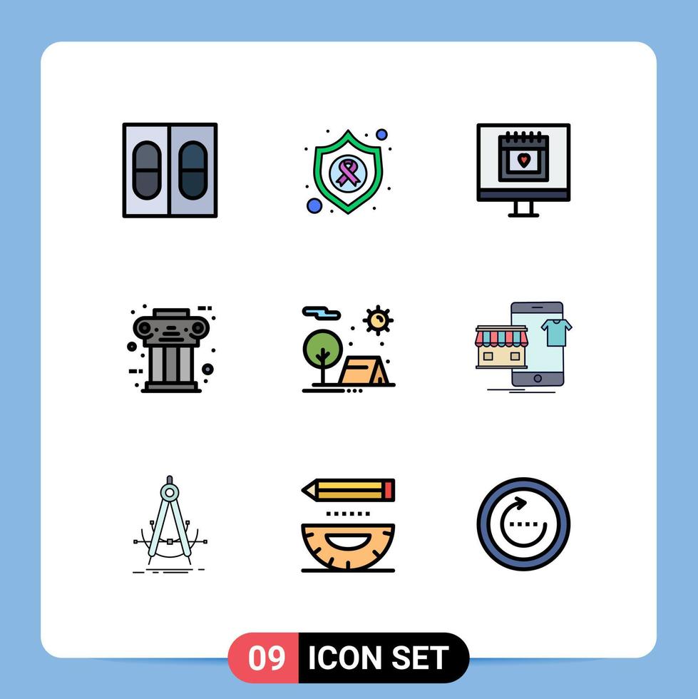 9 Creative Icons Modern Signs and Symbols of camping history heart column pillar Editable Vector Design Elements