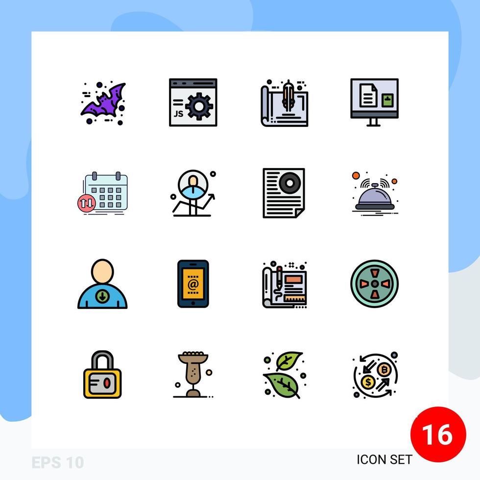 Set of 16 Vector Flat Color Filled Lines on Grid for learning education programming e home Editable Creative Vector Design Elements