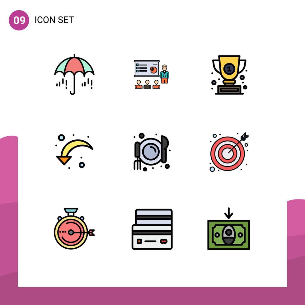 9 Universal Filledline Flat Colors Set for Web and Mobile Applications right arrow refresh marketing success cup Editable Vector Design Elements