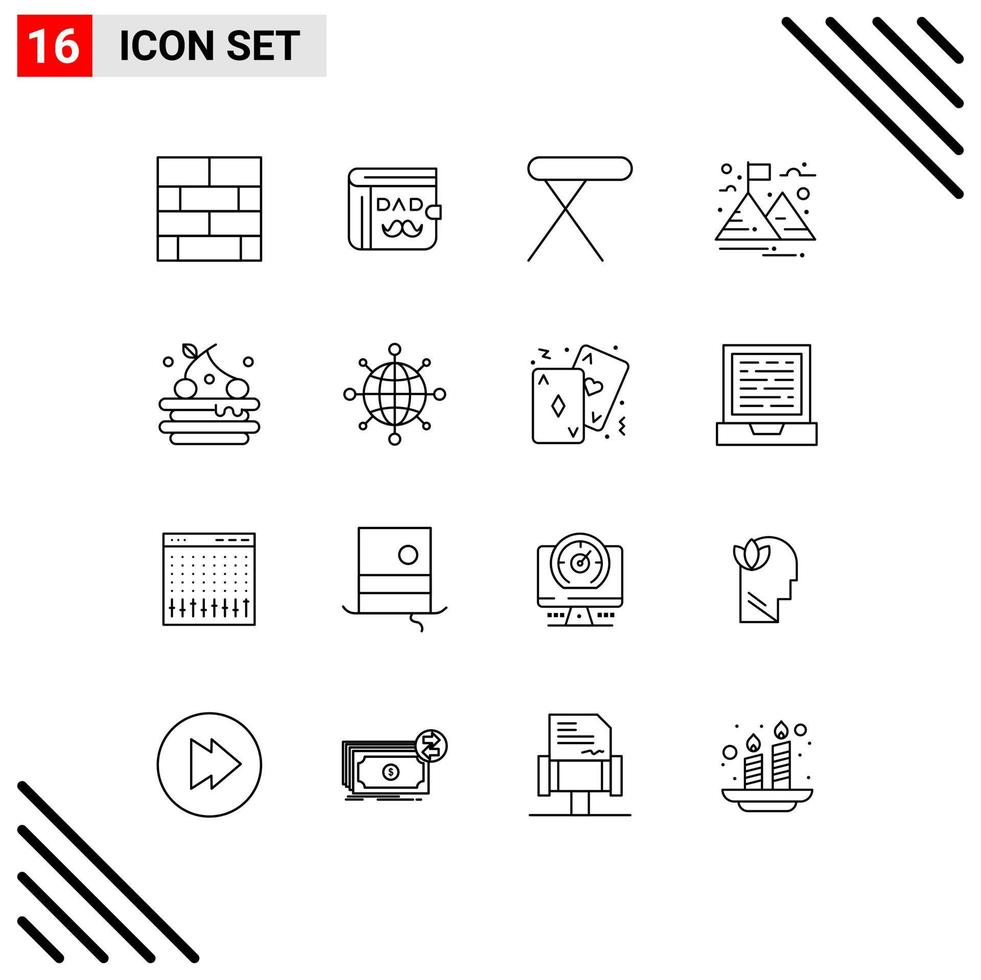 Universal Icon Symbols Group of 16 Modern Outlines of drink tart appliances mountain goal Editable Vector Design Elements