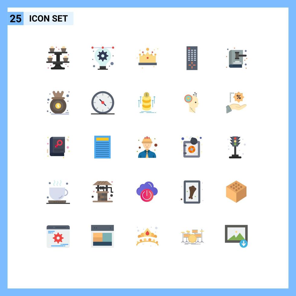 25 Creative Icons Modern Signs and Symbols of gavel auction crown tv control Editable Vector Design Elements