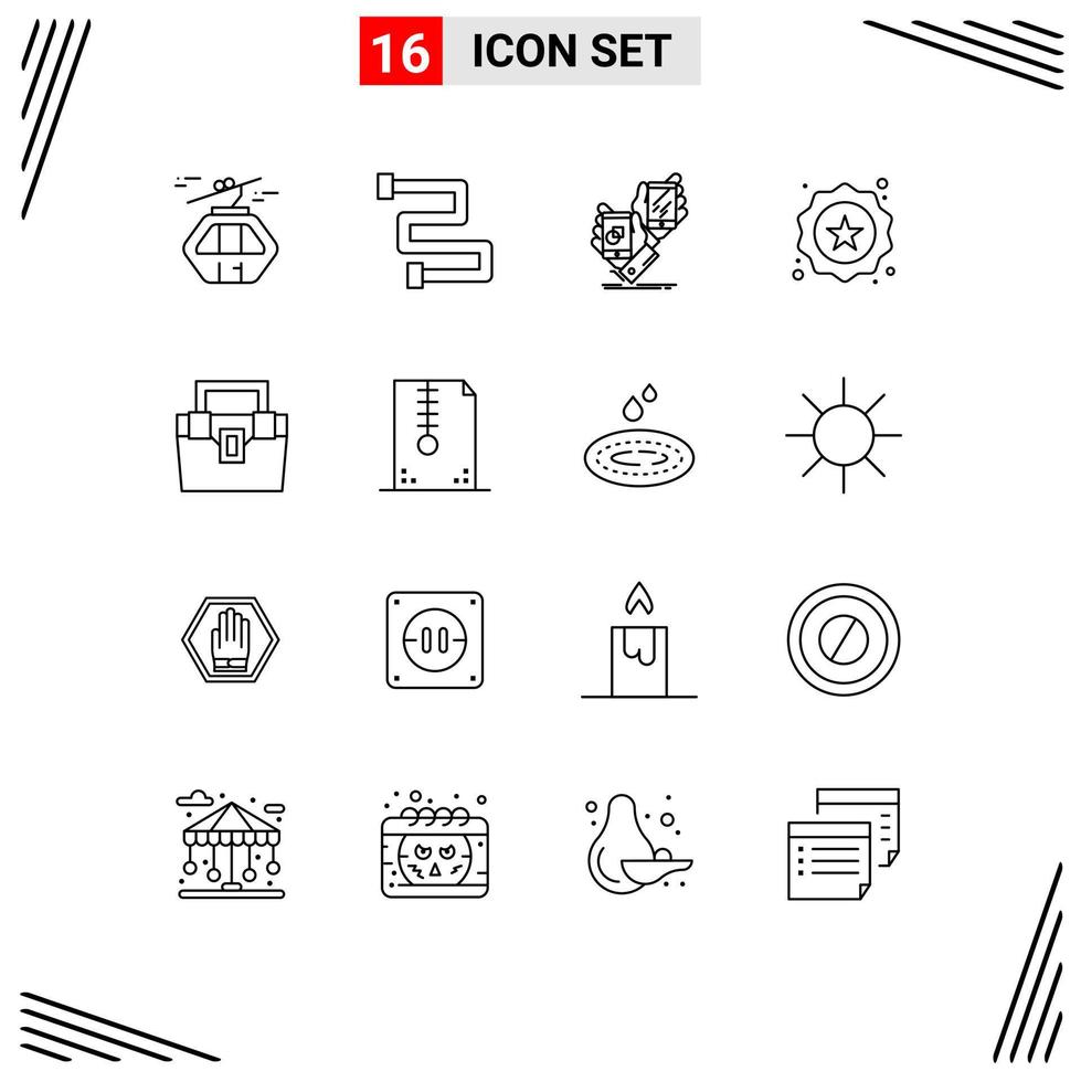 Set of 16 Modern UI Icons Symbols Signs for bag star awareness label product Editable Vector Design Elements