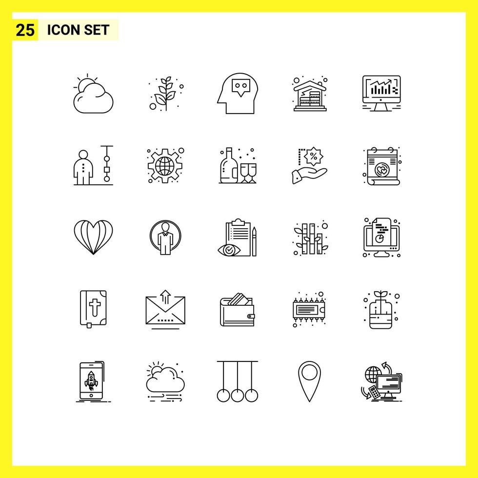 25 Thematic Vector Lines and Editable Symbols of monitor graph idea computer house Editable Vector Design Elements