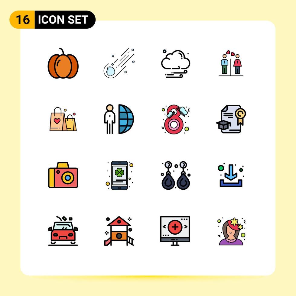 Stock Vector Icon Pack of 16 Line Signs and Symbols for handbag boy comet couple men Editable Creative Vector Design Elements
