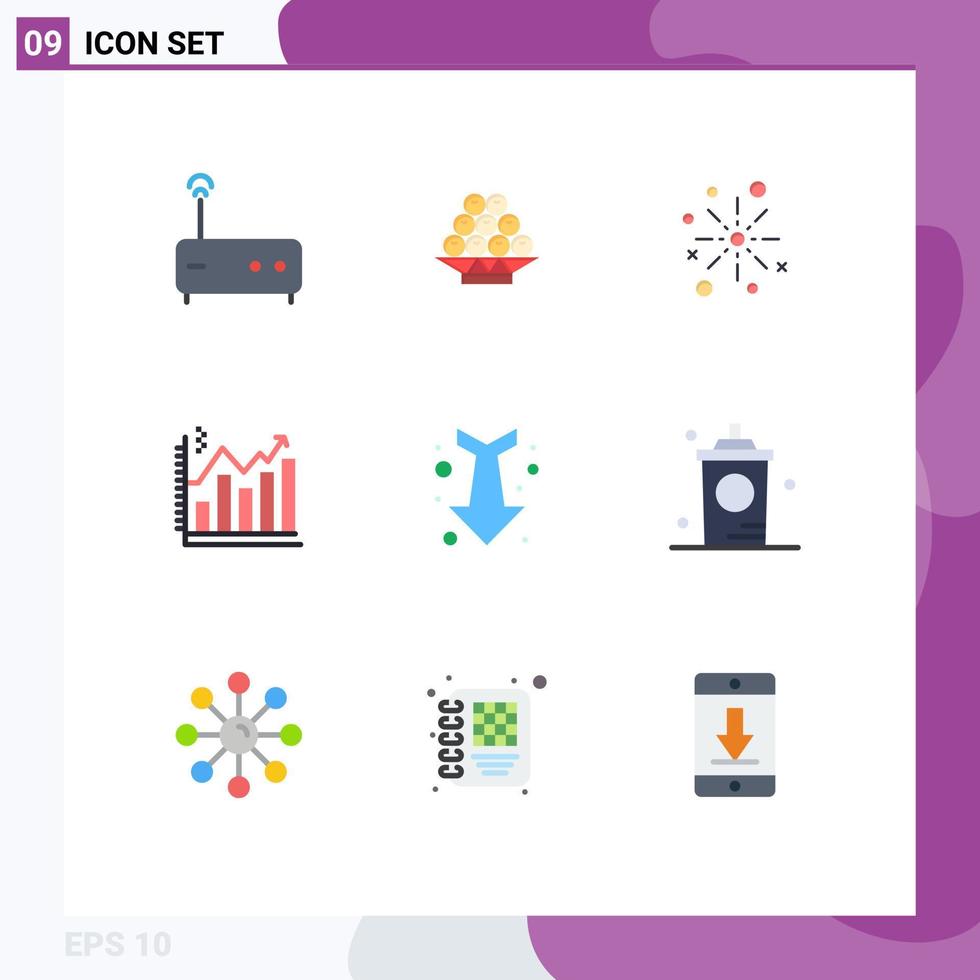 Editable Vector Line Pack of 9 Simple Flat Colors of chart analytics boom analysis festival Editable Vector Design Elements