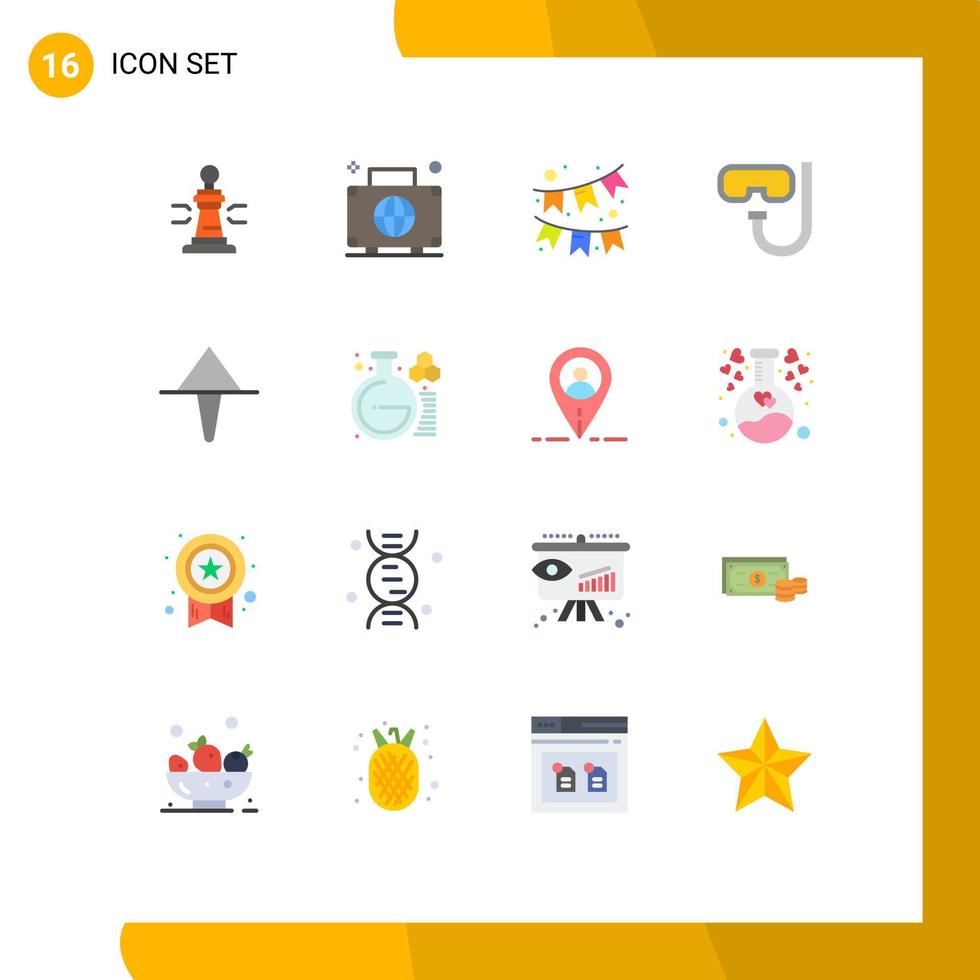 Universal Icon Symbols Group of 16 Modern Flat Colors of arrow snorkeling international goggles ornament Editable Pack of Creative Vector Design Elements