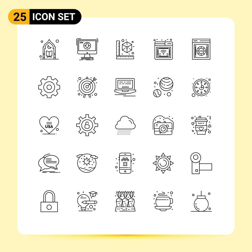 Mobile Interface Line Set of 25 Pictograms of wifi online download internet model Editable Vector Design Elements