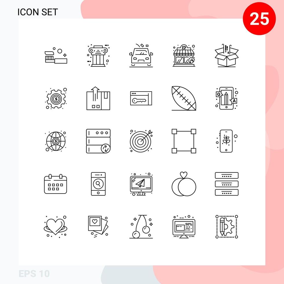 Line Pack of 25 Universal Symbols of box coffee shop column coffee house gravel Editable Vector Design Elements