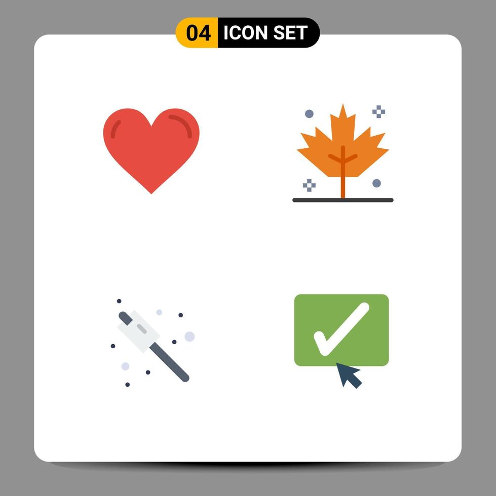 4 paquete de iconos planos de interfaz de usuario de signos y símbolos modernos de acción de gracias favorita de malvavisco de corazón aprobar elementos de diseño vectorial editables vector