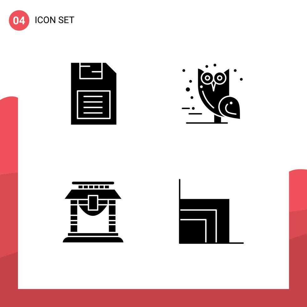 Set of 4 Commercial Solid Glyphs pack for memory card door sd card halloween china Editable Vector Design Elements