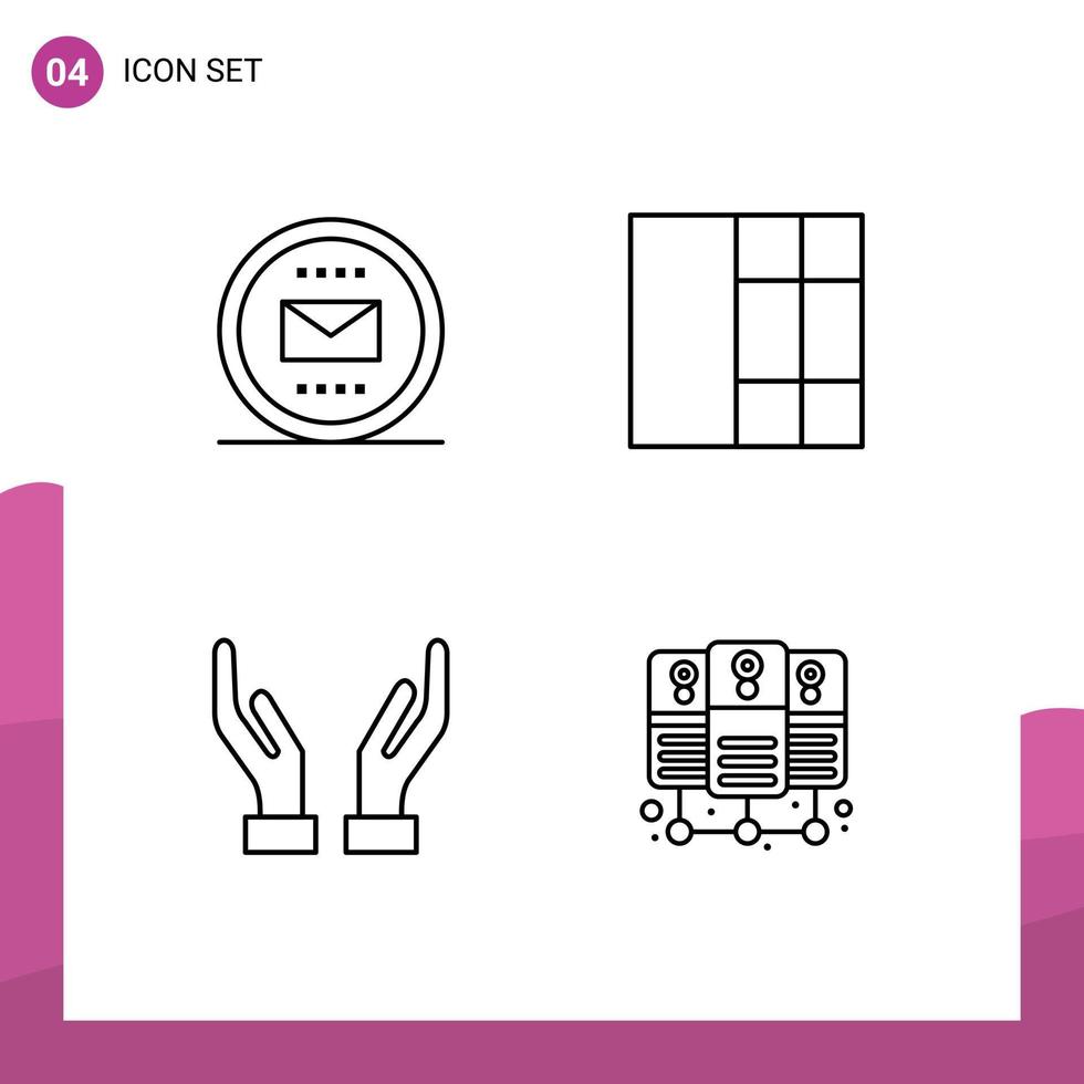 Universal Icon Symbols Group of 4 Modern Filledline Flat Colors of basic hands letter wireframe server hosting Editable Vector Design Elements