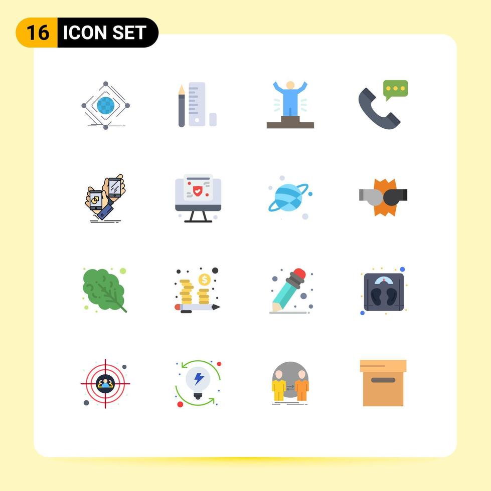 Modern Set of 16 Flat Colors Pictograph of contact us communication scale call person Editable Pack of Creative Vector Design Elements