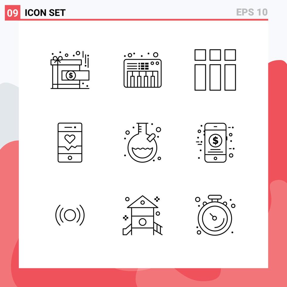 Modern Set of 9 Outlines Pictograph of tube laboratory frame sport running Editable Vector Design Elements