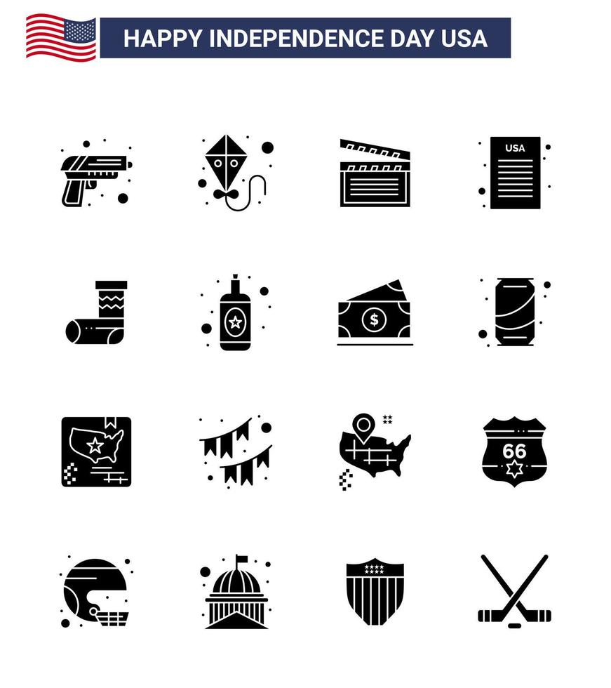 16 Creative USA Icons Modern Independence Signs and 4th July Symbols of gift christmas movis celebration declaration of independence Editable USA Day Vector Design Elements