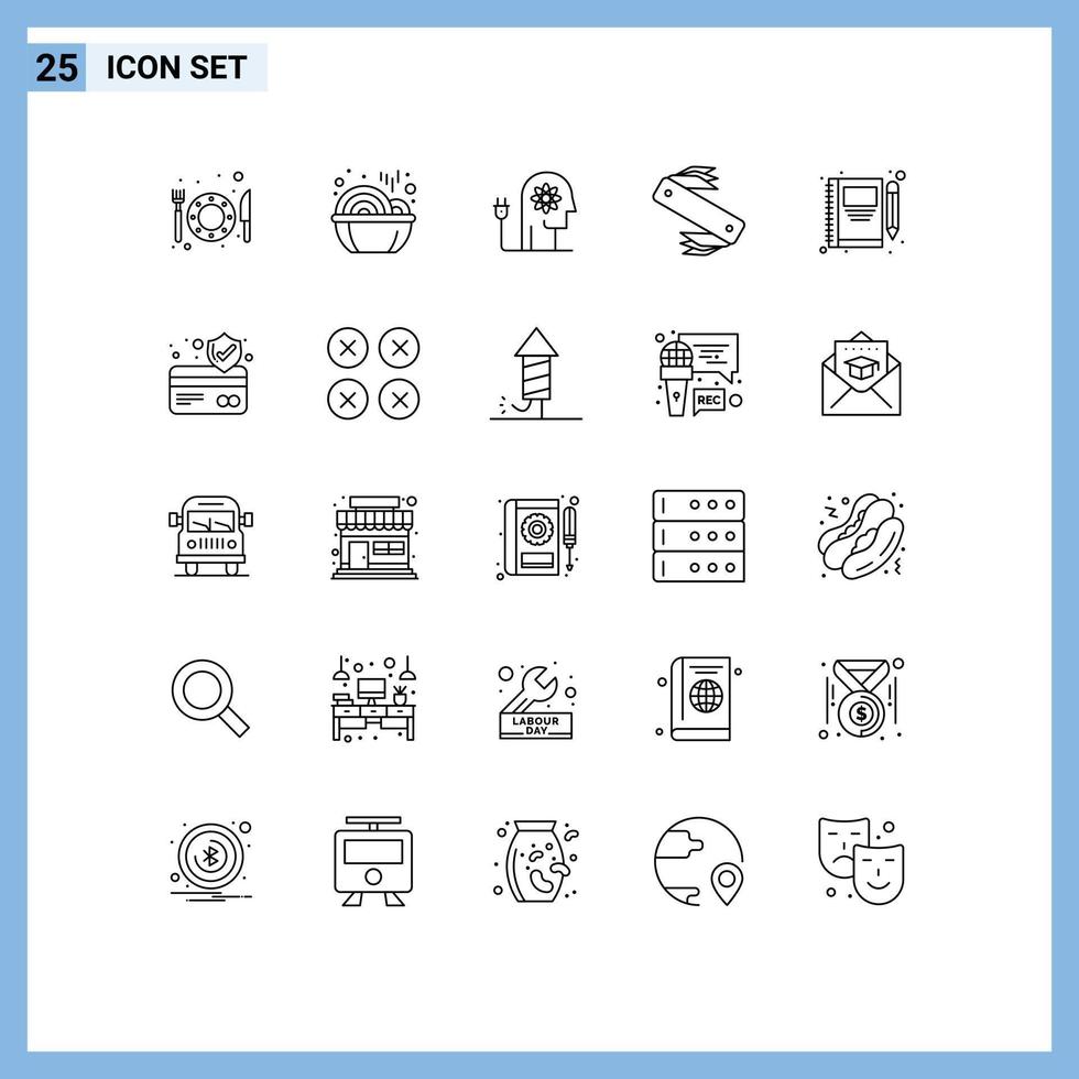 Set of 25 Modern UI Icons Symbols Signs for book swiss ability camping knife Editable Vector Design Elements