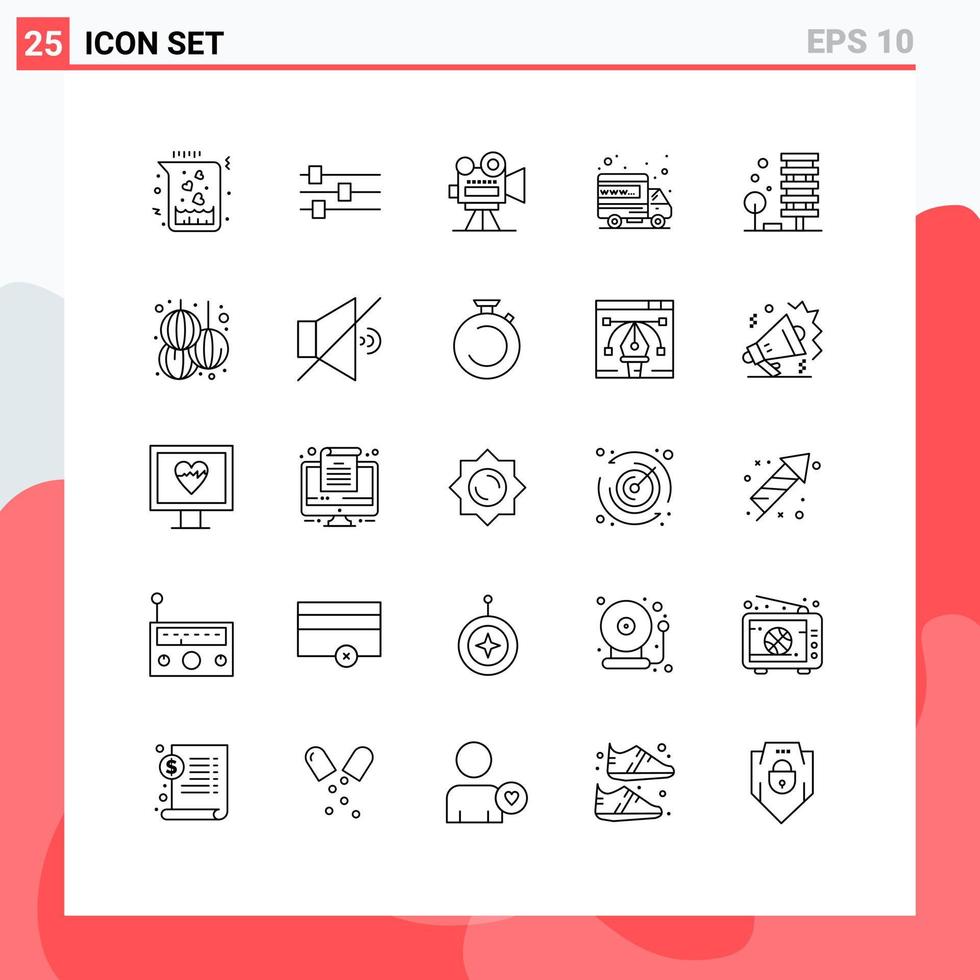 Modern Set of 25 Lines Pictograph of building agriculture film camera domain international Editable Vector Design Elements