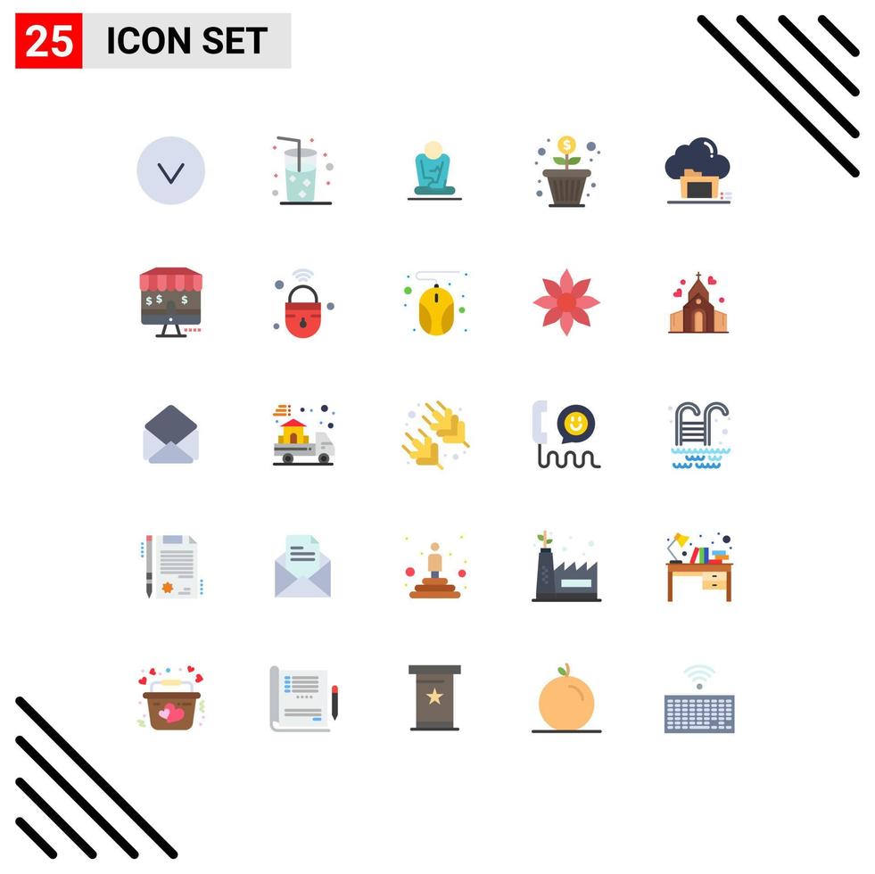 25 Universal Flat Color Signs Symbols of data archive training folder money Editable Vector Design Elements