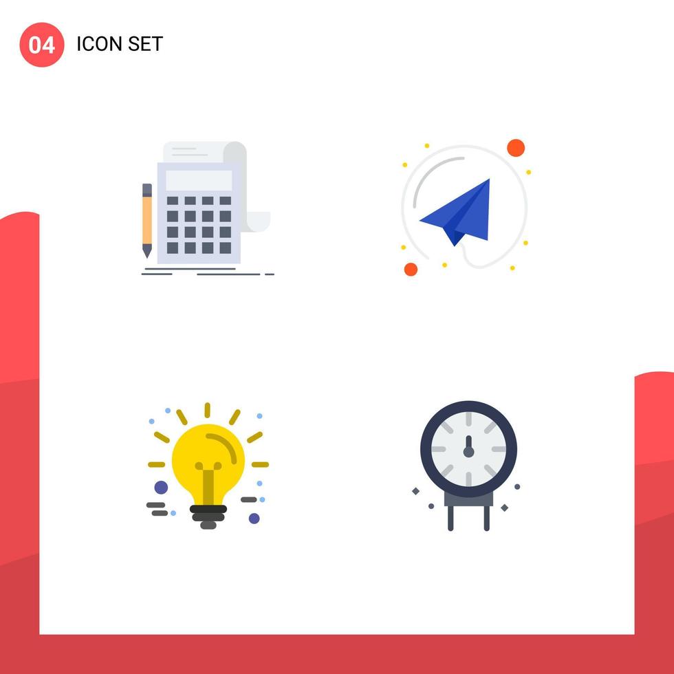 Group of 4 Flat Icons Signs and Symbols for accounting idea calculation paper plane technology Editable Vector Design Elements
