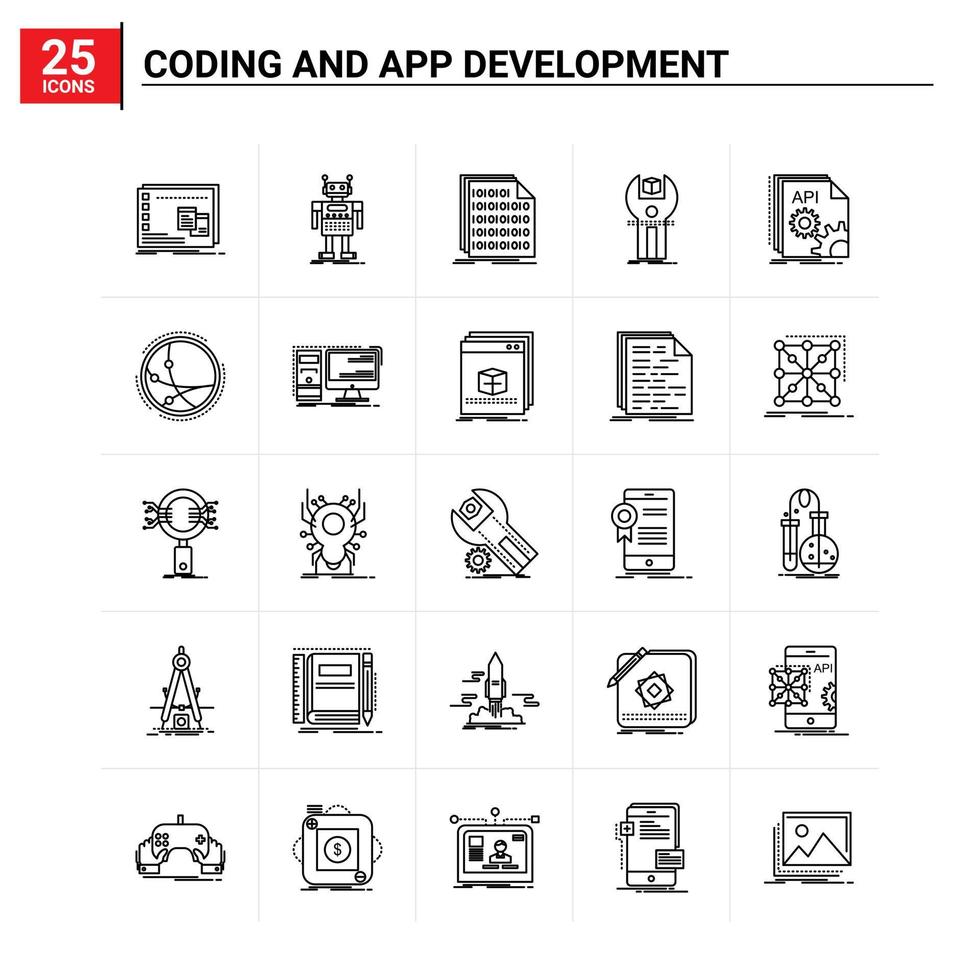 25 Coding And App Development icon set vector background